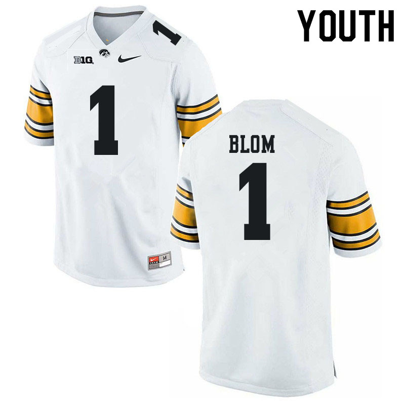 Youth #1 Aaron Blom Iowa Hawkeyes College Football Jerseys Sale-White - Click Image to Close